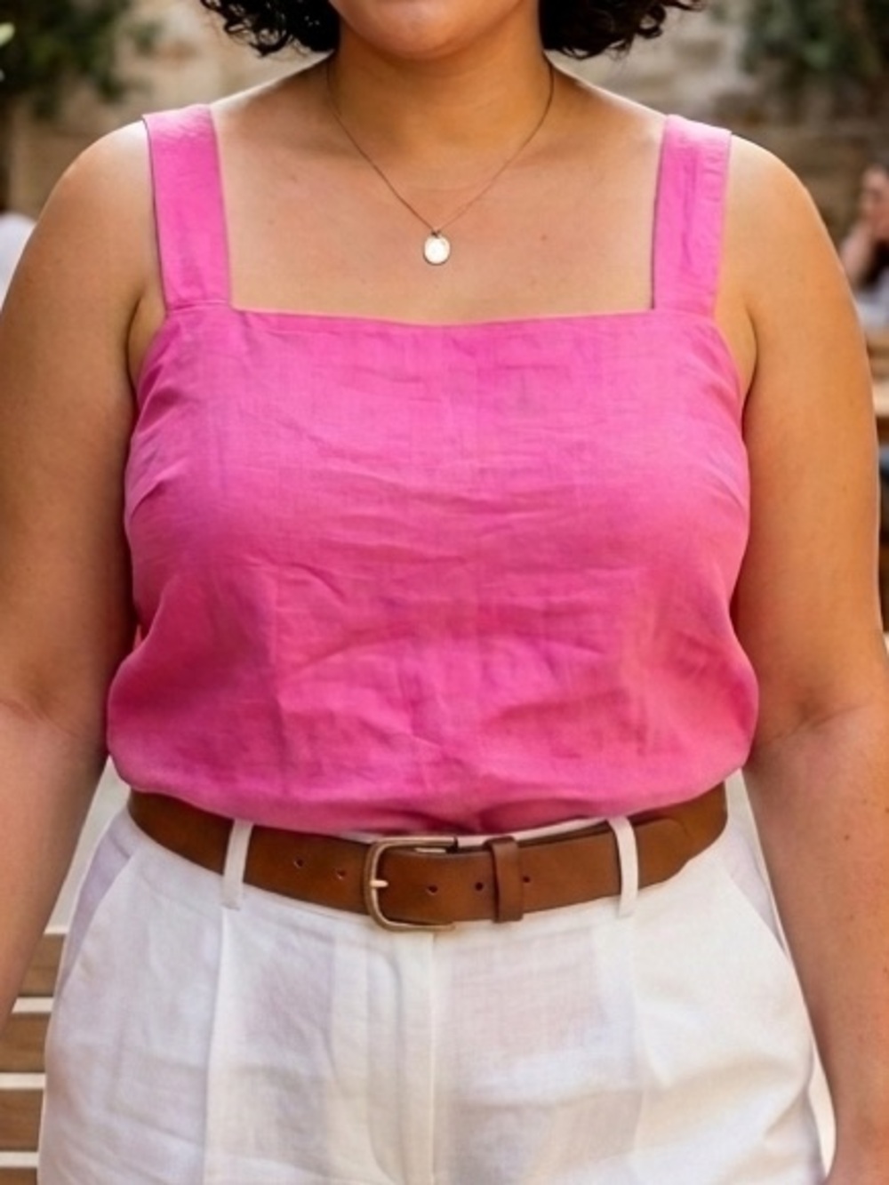 J.CREW FACTORY Linen-blend Squareneck Tank Top Pink Azalea Women Plus XXL Lined